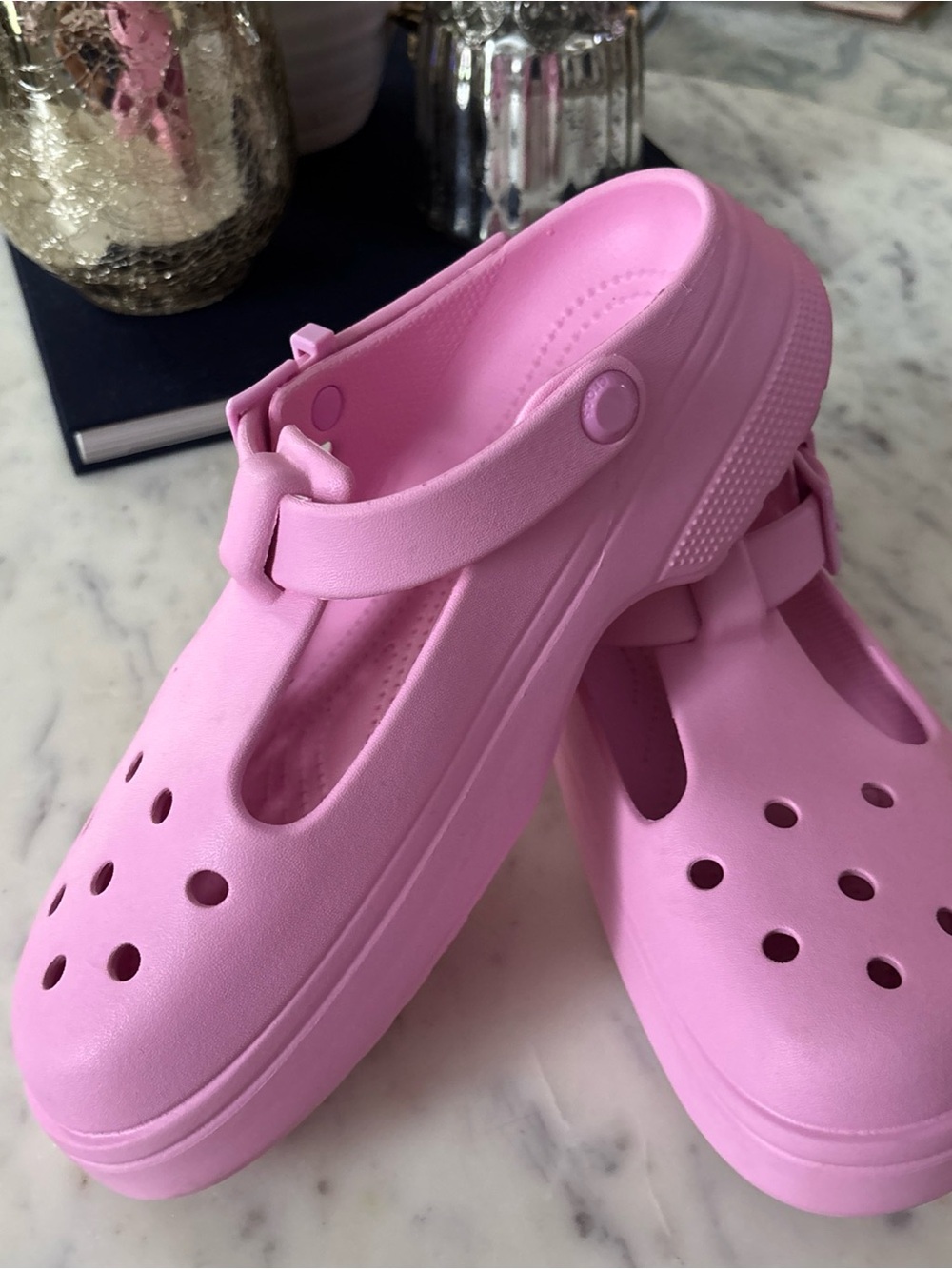 CROCS Pink Mary Jane-Style Platform Clogs